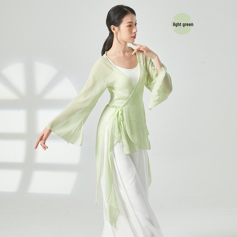 Women s Classical Chinese Dance Gauze Shirt - Flowing Fairy-Like Performance Top XL