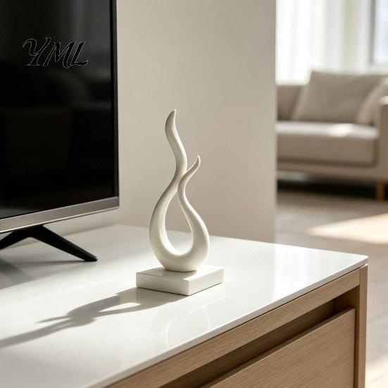 Modern Abstract Flame Sculpture Sculpture, 3D Printed Minimalist Art Statue with Square Base, Contemporary Desk Decorations Elegant Curved Figurine