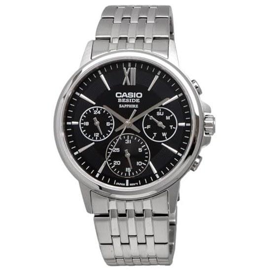 CASIO BESIDE Quartz Mens Watch Sapphire Glass BMS-300D-1AV Stainless Steel Band Multi-Axis 24-Hour Display Black Overseas Model