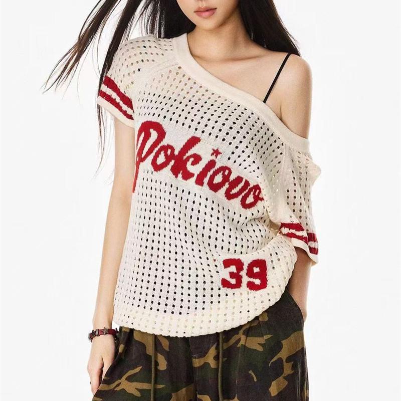 American Style Sheer Knit Off-shoulder Sun Protection Top