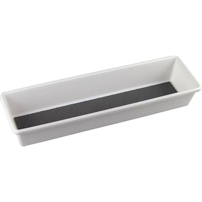 Range Tiroir - M-HOME - Bi-Matière Plastique Blanc et Silicone Gris - Antidérapant - 9,5 x 33 x 5,3 cm