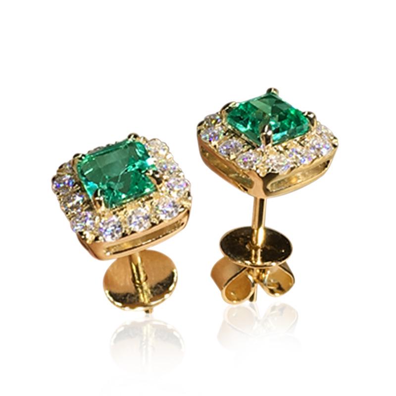 Emerald Green Square Zircon Stud Earrings - Vintage, Dazzling & Simple Design