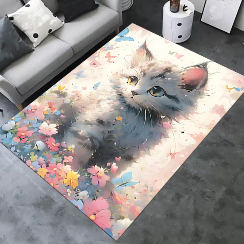 Cute Kitten Theme Chair Mat Office Carpet: Oversized Rug for Home Decor, Sofa Cover, Gift Idea, Suitable for Bedroom, Living Room, and Various Rooms
