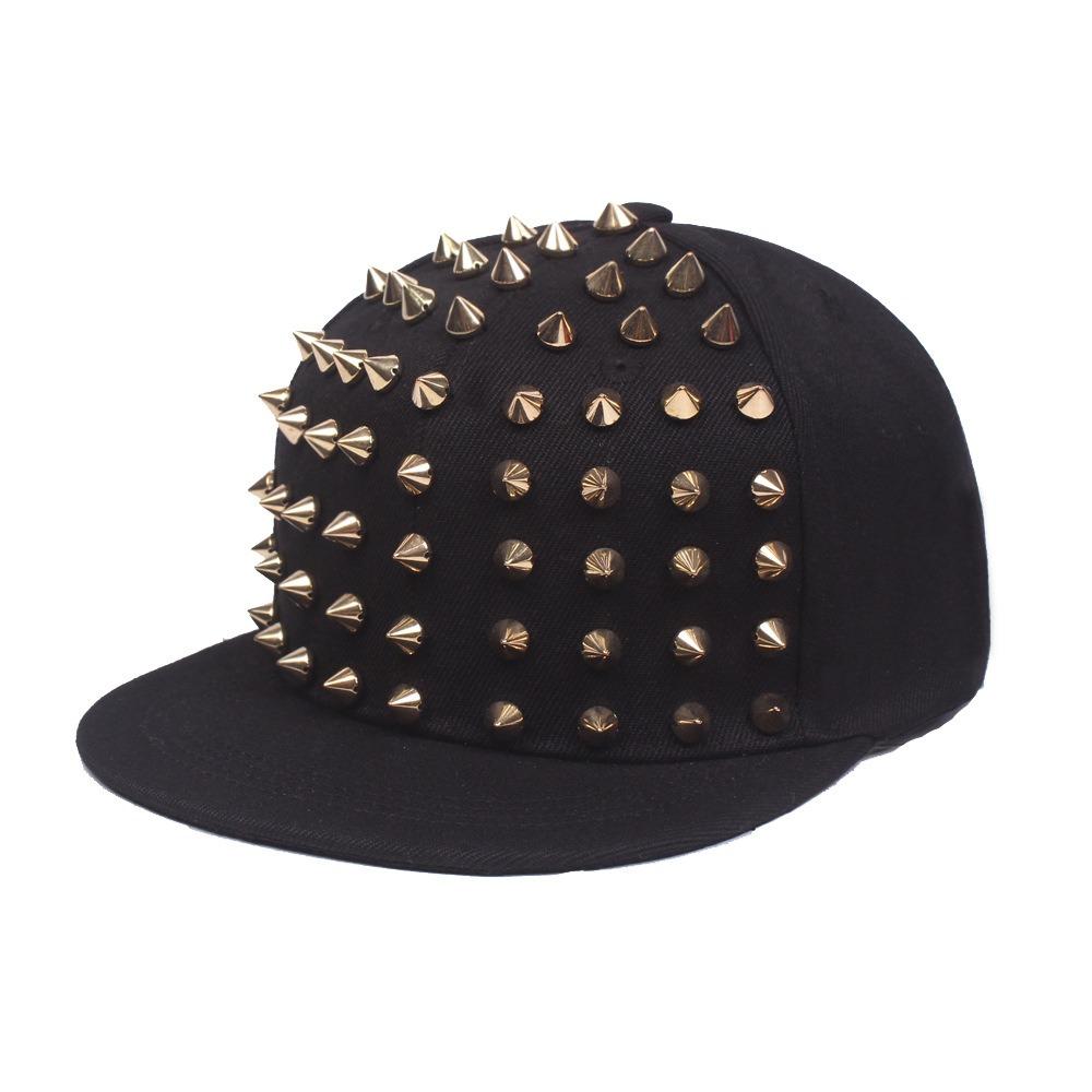 

Sunshade Hip Hop Hat Adjustable Baseball Cap Casual Rivet Flat Hat Men and Women s gold-cloth