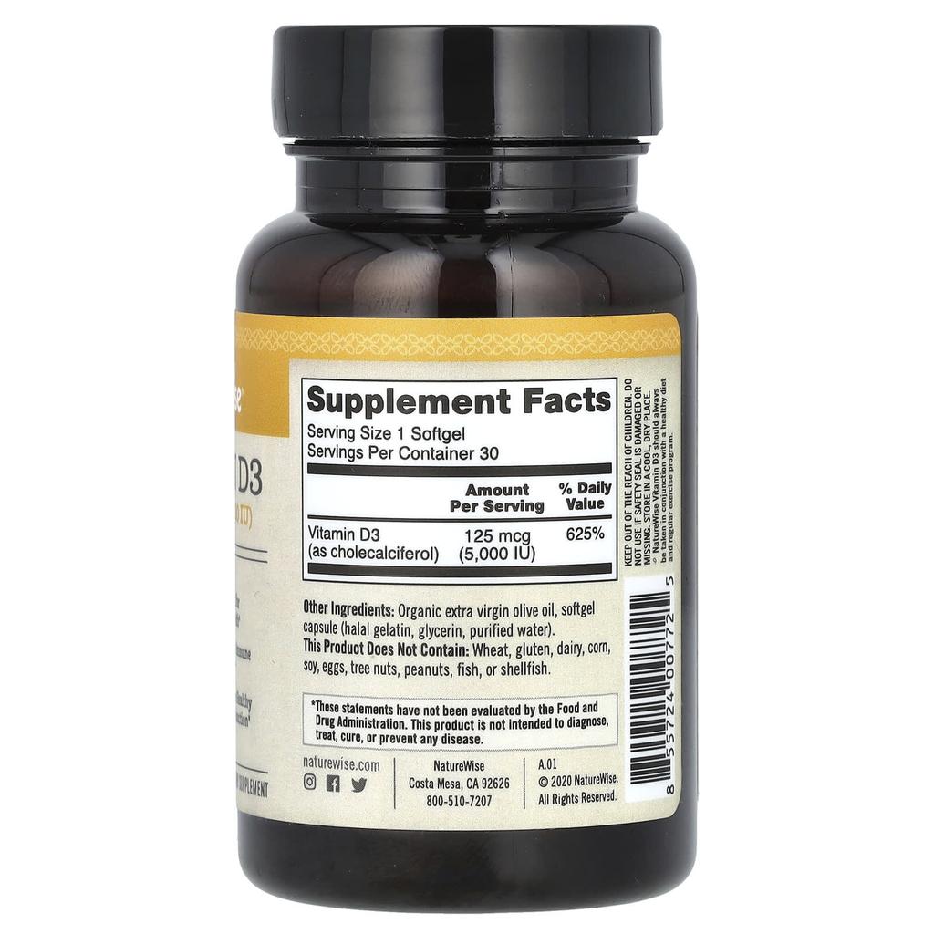 Vitamin D3, 125Mcg (5,000Iu), 30 Softgels