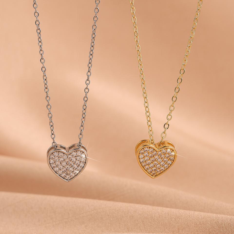 ZAKOL Shiny Micro-set Zircon Heart Necklace for Women Girls Cute Minimalist Fashion Anti-allergic Choker Neck Accessories