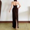 European and American style summer new women's clothing retro neck high neck slim hip wrap floor long dress
