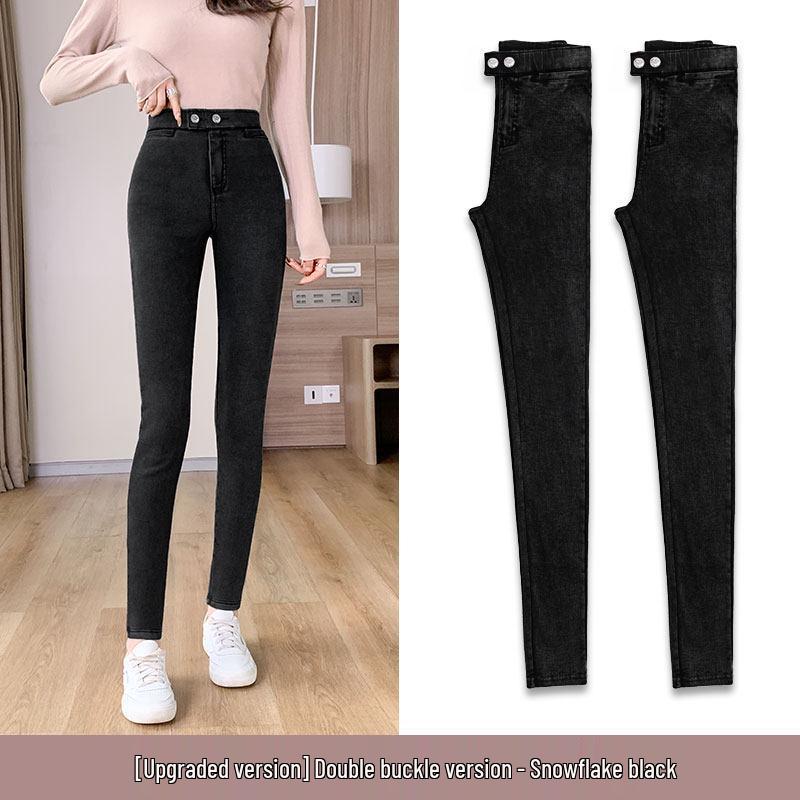 Women's High-Waisted Magic Black Slimming Pencil Pants - Plus Size, Elastic, Tight Fit for Spring and Autumn.