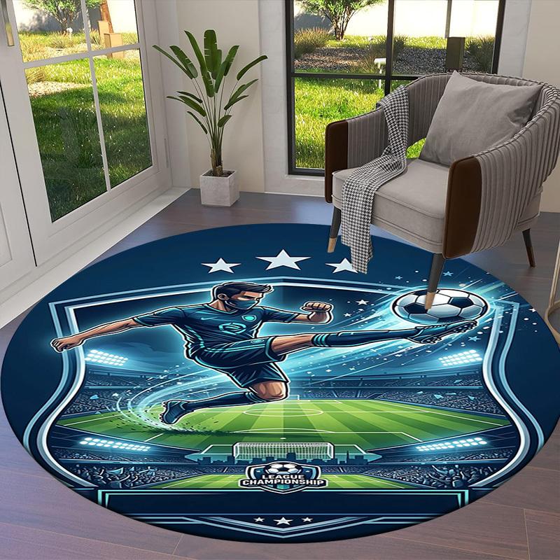1PC Soccer Player Non-Slip Floor Round carpet, Office, family, bedroom, Large Area Rug Indoor Rugs, Durable PolyesterH0333