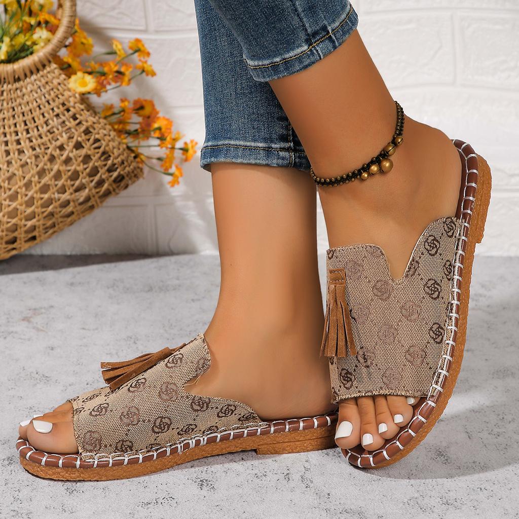 Mode Damen Hausschuhe Sommer Lässig Strand Urlaub Hausschuhe Neue Mode Fransen Outdoor Flache Schuhe Damen Zehenoffene Sandalen Pantoletten Damen