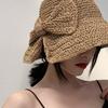 Women's Foldable Japanese Straw Sun Hat with Bow - Casual Summer Bucket/Fisherman Style for Travel & Sun Protection