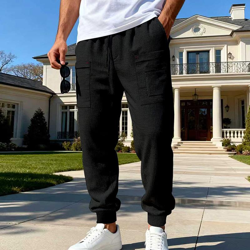 Spring/Autumn Men's Relaxed Fit Waffle Weave Casual High-Street Outdoor Sports Commuter Hip-Hop Workwear Breathable Sweatpants