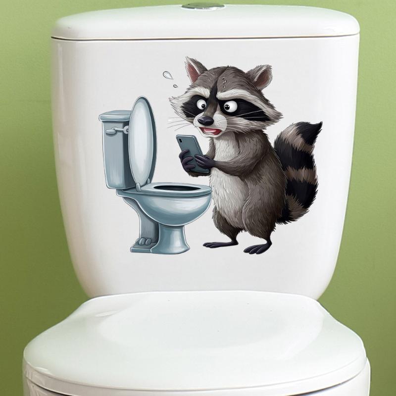 Funny Turtle, Penguin, Rabbit, Bear, Raccoon Animal Toilet Stickers, Bathroom Toilet Seat Stickers, Wall Stickers