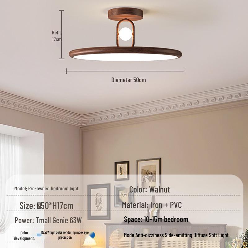 Minimalist Walnut Wood Grain Bedroom Ceiling Light for Dining, Study, and Kids' Rooms - Simple and Stylish Design