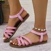 Fashion Women Flat Sandals with Non Slip Rubber Soles Ladies Daily Shoes Lightweight Summer Women Sandals Bottom Roman Strap Sandals