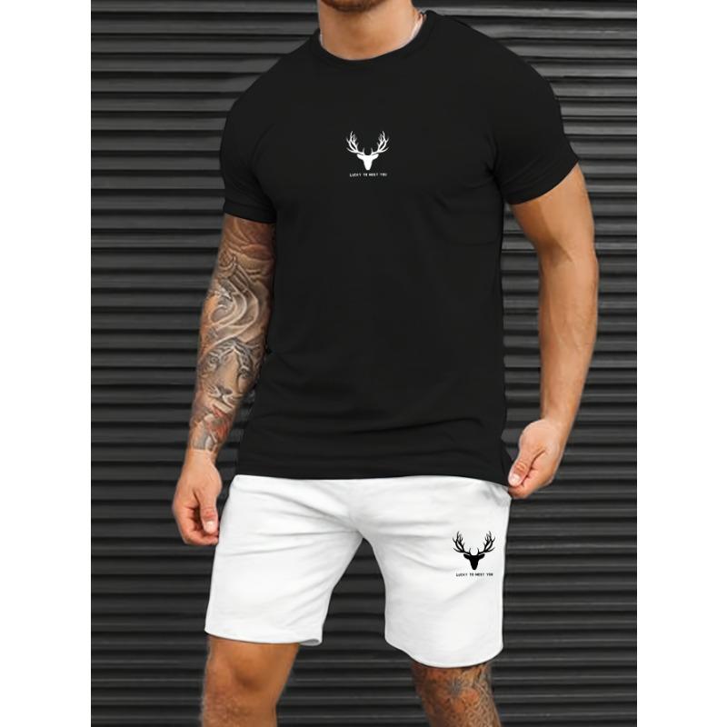 

Men s Deer Graphic T-Shirt and Shorts Set S