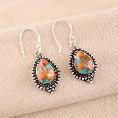 Gioielli in Argento Sterling 925 con Pietra Preziosa di Ostrica Spinosa Naturale Orecchini Fatti a Mano 1.6" EE-164-45