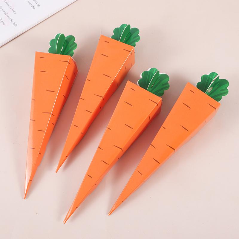 50pcs Easter Carrot Paper Candy Box Bunny Rabbit Cookie Snack Packaging Bags Spring Easter Party Decoration Kids Birthday Favors