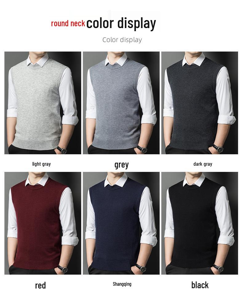Men's V-Neck Wool Knit Vest - Autumn/Winter Solid Color, Middle-Aged & Elderly Style