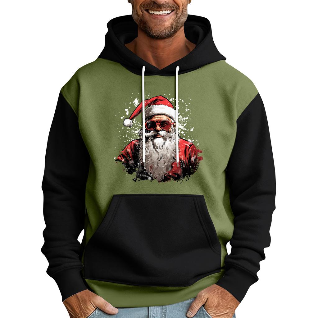 Men's Christmas Print Color Block Hooded Casual Sports Comfort Sweatshirt