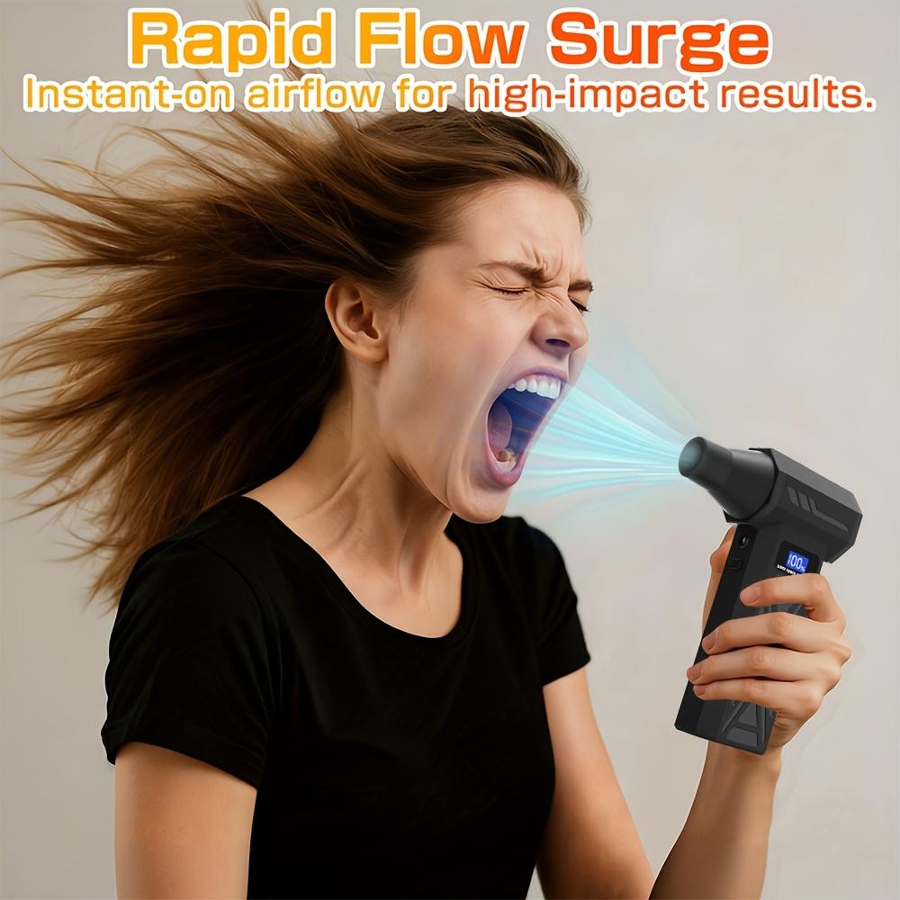 130000RPM Violent Turbo Fan, Intelligent Display Screen with 4-speed Adjustable, Includes 5 Nozzles, High-capacity Battery