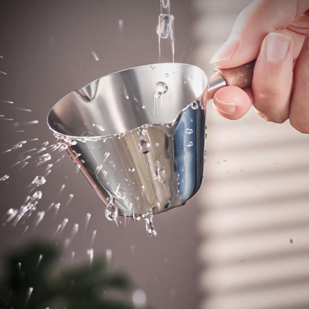 Walnut Handle Coffee  Extraction Cup 304 Stainless Steel Milk Cup Multifunctional Dosing Cup  Cafe