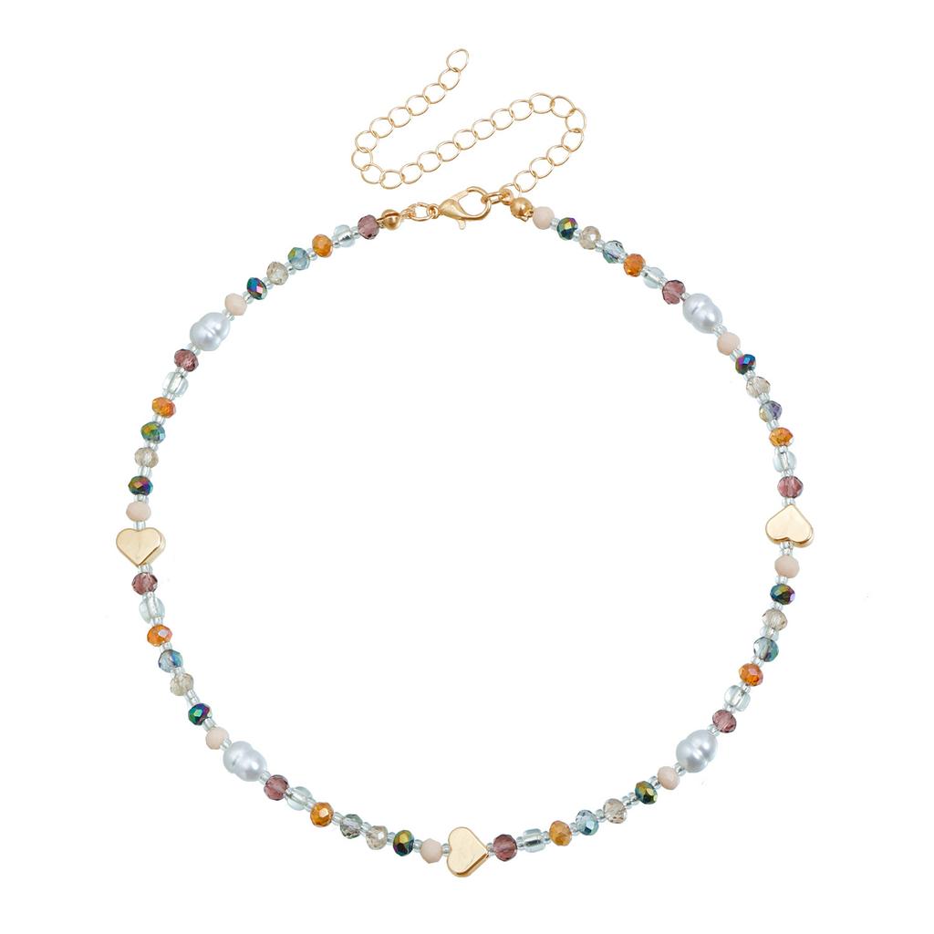 Creative Design Colored Crystal Stone Baroque Pearl Heart-shaped Beaded Choker Necklace for Women Charm Jewelry Accessories Gift