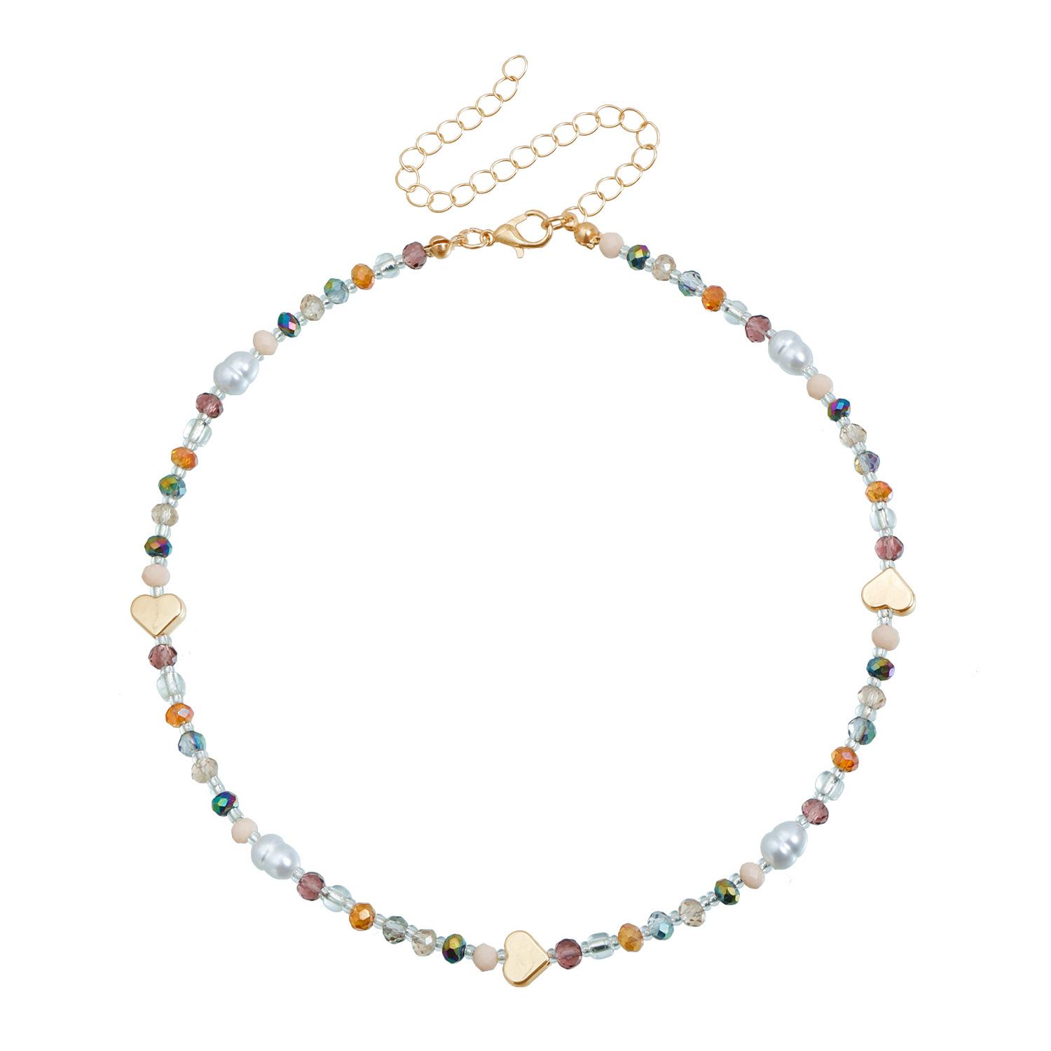 

European and American jewelry Internet celebrities with the same color crystal stone love necklace, niche design creative neck chain necklace