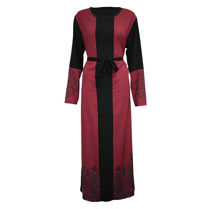 Women Long Sleeve Dress Ethnic Printed Muslim Maxi Dresses Abaya Dubai Kaftan Robe