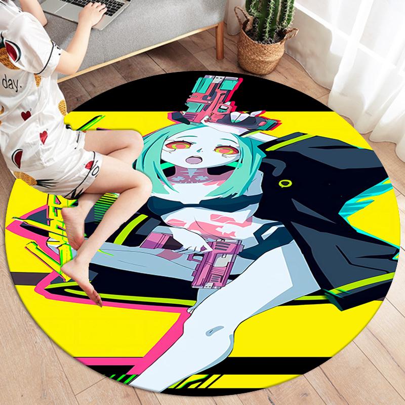 Cyberpunk Edgerunner Round Area Rug,Carpet Rug for Living Room Bedroom Sofa Playroom Decor,Non-slip Floor Mat
