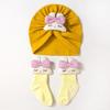 New children's hat set, cute solid color bunny baby stockings, soft hat sock cover