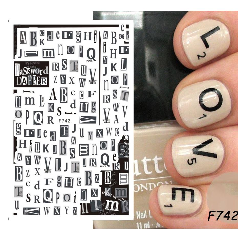 1 Blatt 3D selbstklebende Nagelaufkleber Abziehbilder Buchstabe Blume Blatt Schmetterling Welle Linie Nail Art Deco