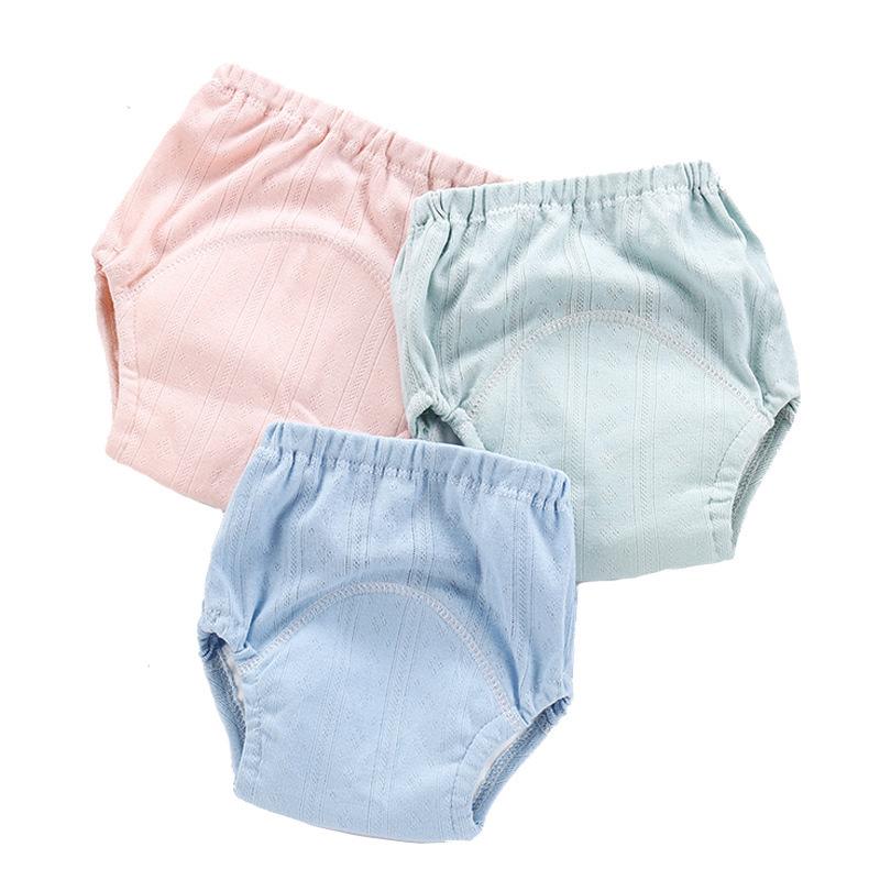 Rib children's waterproof learning pants four-layer gauze infant training pants breathable washable cloth diapers baby diapers green 80 yards