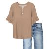 Women's Casual Fashion V-neck Ruffled Trumpet Sleeves Loose Versatile Solid Color Short Sleeves