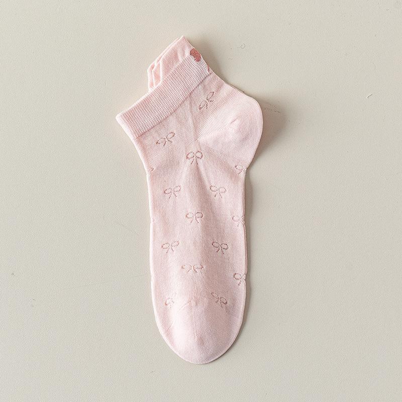 Women's Summer Thin Bow Embroidered Mesh Breathable Boneless Short Cotton Socks