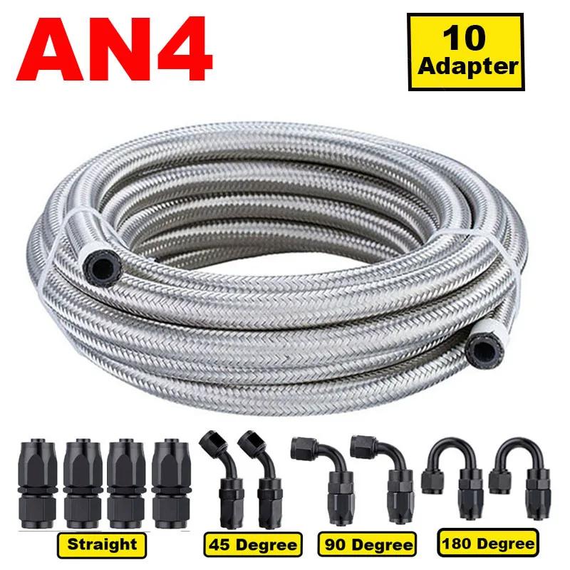 

10FT 3M AN6 AN8 Car Fuel Hose Oil Gas Cooler Hose Line Pipe Tube Stainless Steel Braided Inside CPE Rubber + 10 End Adapters 3M AN4