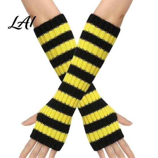 Fashionable Fall Arm Covers Striped Knitted Warmers for Women Fingerless Sleeves Soft Wrist Thermal Autumn Winter Fashion Accessories Girls