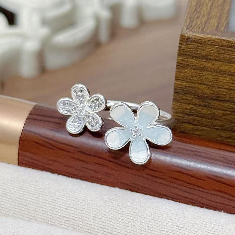 Small Fresh Enamel Ice Blue Flower Opening Ring Super Fairy Diamond Stacked Wearing Personality Sweet Super Fairy Ring Woman
