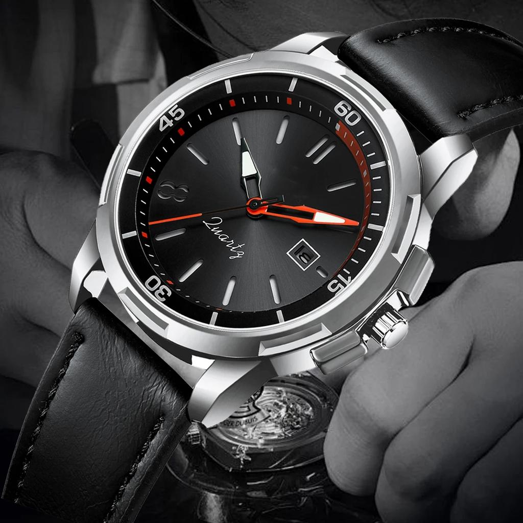 Military Leather Watch Dial Quartz Movement Business Casual Outdoor Sports Wristwatch