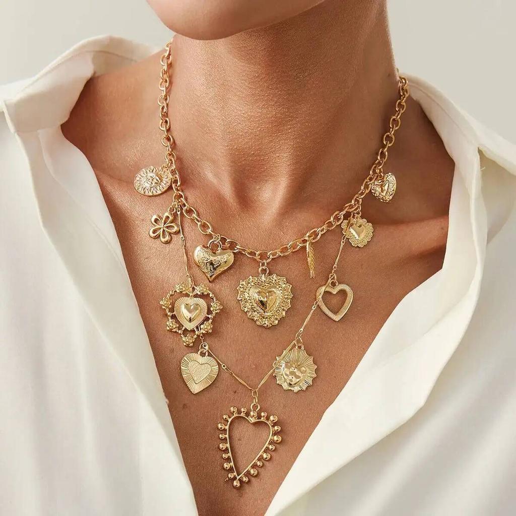IngeSight.Z Punk Big Love Heart Pendant Necklace Women 2026 Fashion Goth Delicate Metal Choker Necklace Charm Party Jewelry Gift