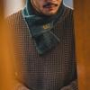 Eight Boar Mohair Knit Scarf, Short Muffler, Blue, Gray, Brown, Men's, b53 (Gray)