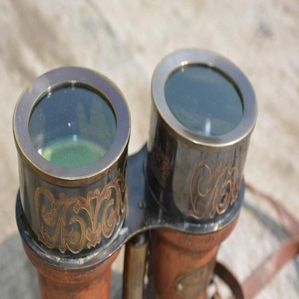 Wysokiej jakości mosiężna lornetka w stylu vintage o antycznym wykończeniu – 16,5 cm, skórzany pokrowiec, prezent dekoracyjny