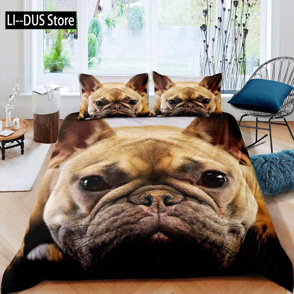 Pug Duvet Cover Set Puppy Lying Around Pet Decorative 3 Piece Bedding Set with 2 Pillow Shams Queen Size Pale Brown Black