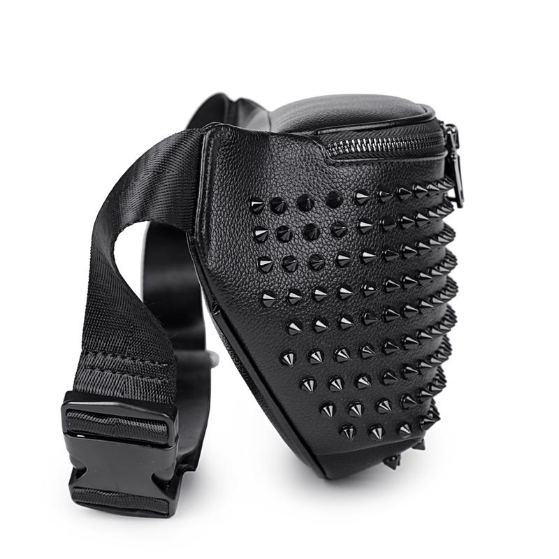 Multifunktionale Herren Hüfttaschen Bauchtasche PU-Leder Wander-Umhängetasche für Herren Mode Nieten-Design Herren-Gürteltasche