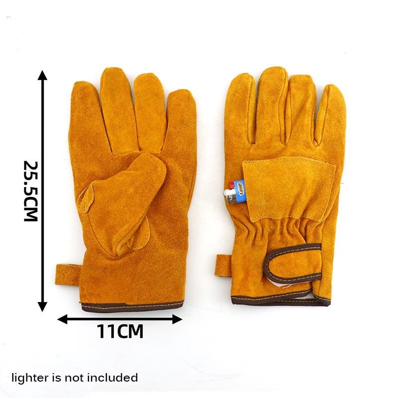 Flammhemmende Isolierhandschuhe aus Rindspaltleder für den Außenbereich, Camping, Picknick