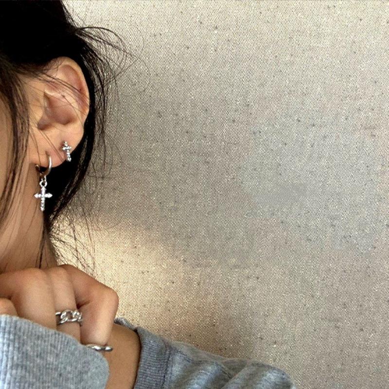 Chic Asymmetrical Rhinestone Cross Earrings