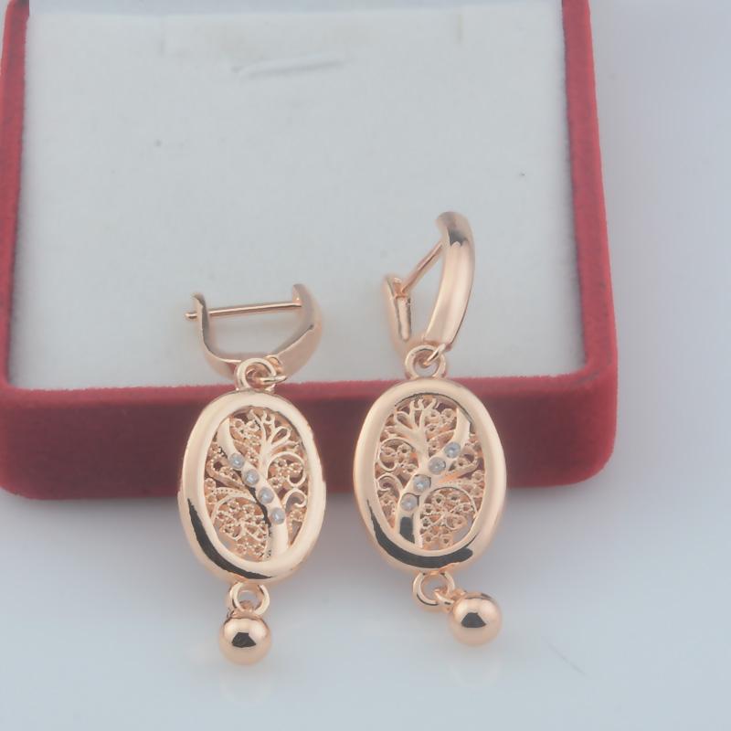 Orecchini Pendenti da Donna in Oro Rosa 585 con Cristallo Ovale Intrecciato Pianta