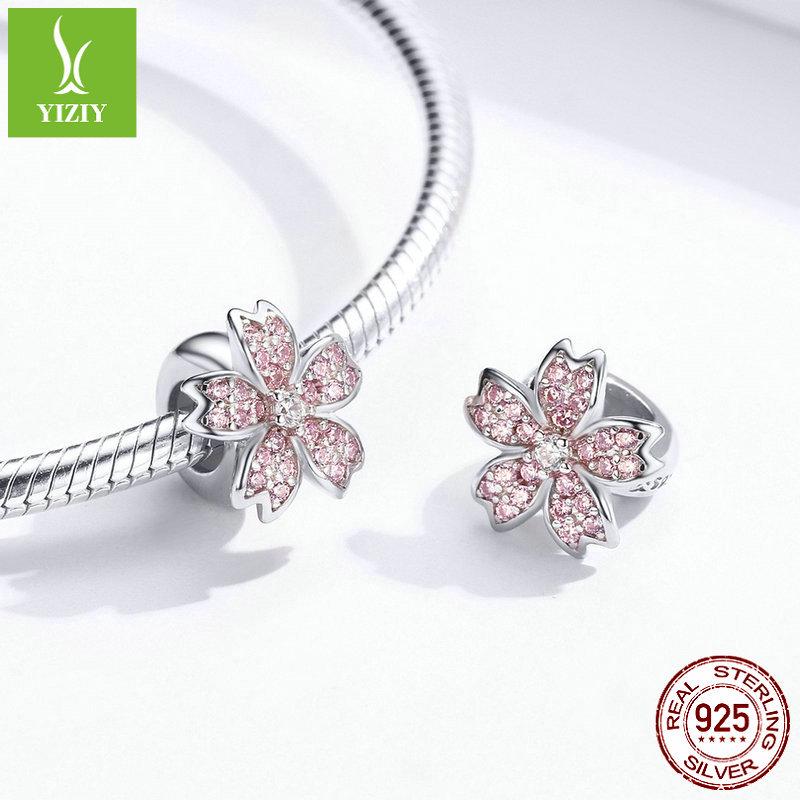 Yinziyun Cherry Blossom Silicone S925 Silver Beads for DIY Fashion Bracelets (SCC1291)