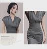 Royal Sister V-Neck Pleated Shrug Slim Dress - Women's Summer Fashion Skirt
