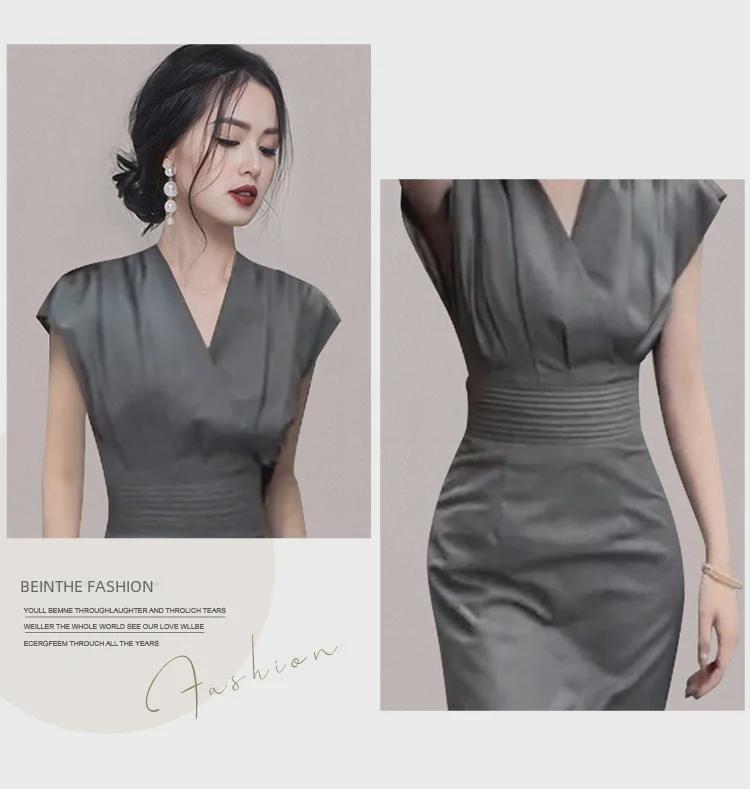 Royal Sister V-Neck Pleated Shrug Slim Dress - Women's Summer Fashion Skirt